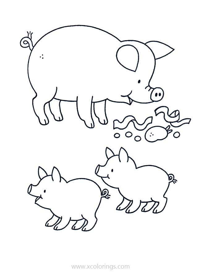 Free Mother Pig and Two Piglets Coloring Pages printable