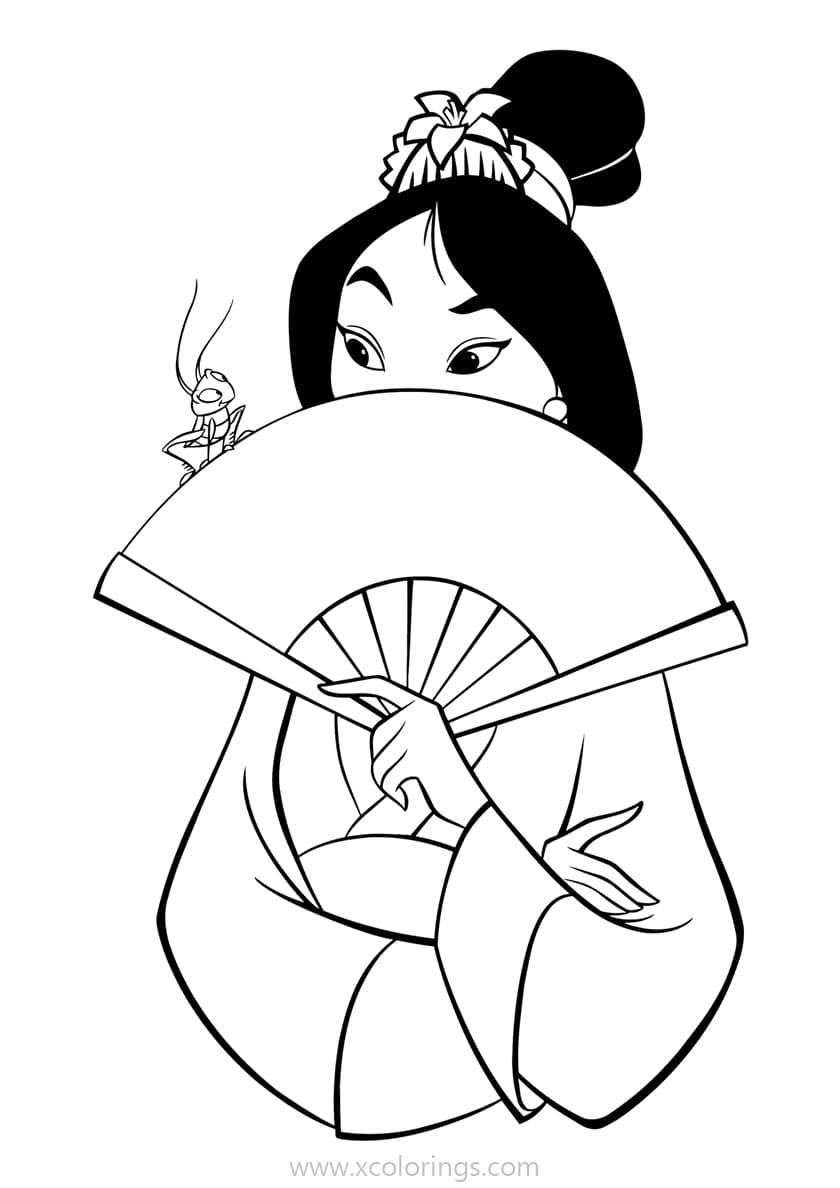 Free Mulan Coloring Page with A Fan printable