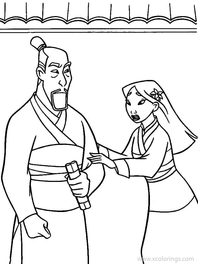Free Mulan Coloring Pages Father Fa Zhou printable