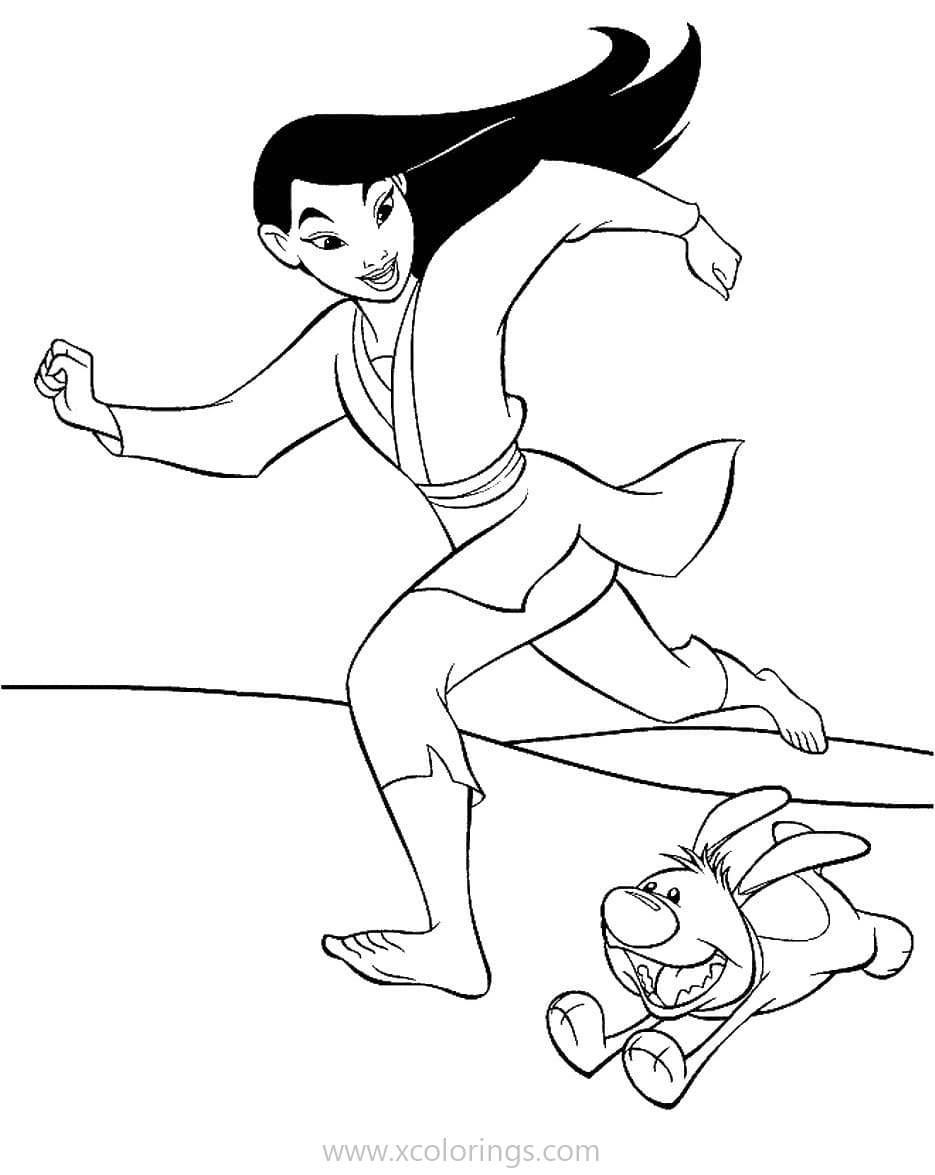 Free Mulan Coloring Pages Running with Little Brother printable