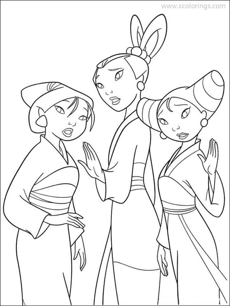 Free Mulan Coloring Pages Su Ting Ting and Mei printable
