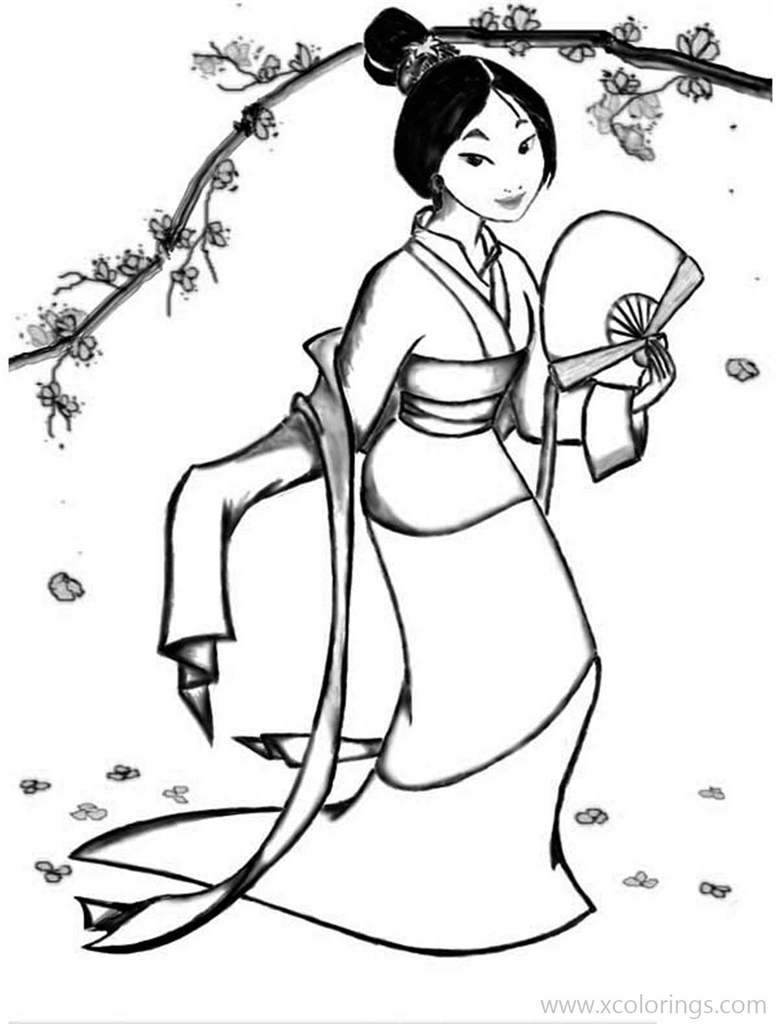 Free Mulan Coloring Pages with Traditional Clothes printable