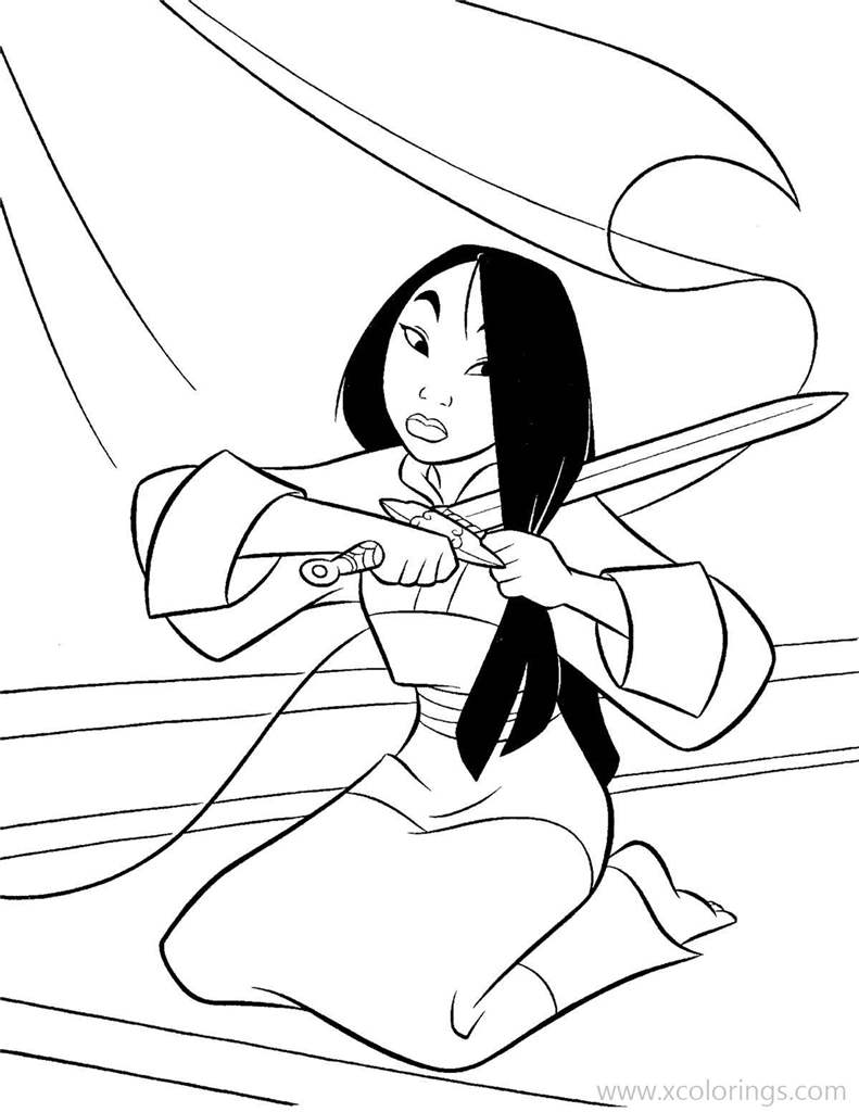 Free Mulan Cutting Her Hair Coloring Pages printable