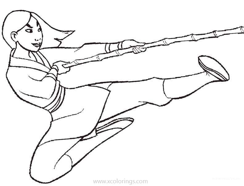 Free Mulan Jumping with A Stick Coloring Pages printable