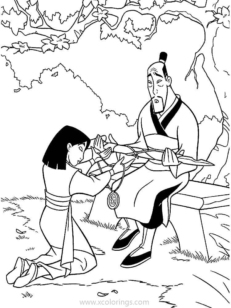 Free Mulan and Father Coloring Pages printable
