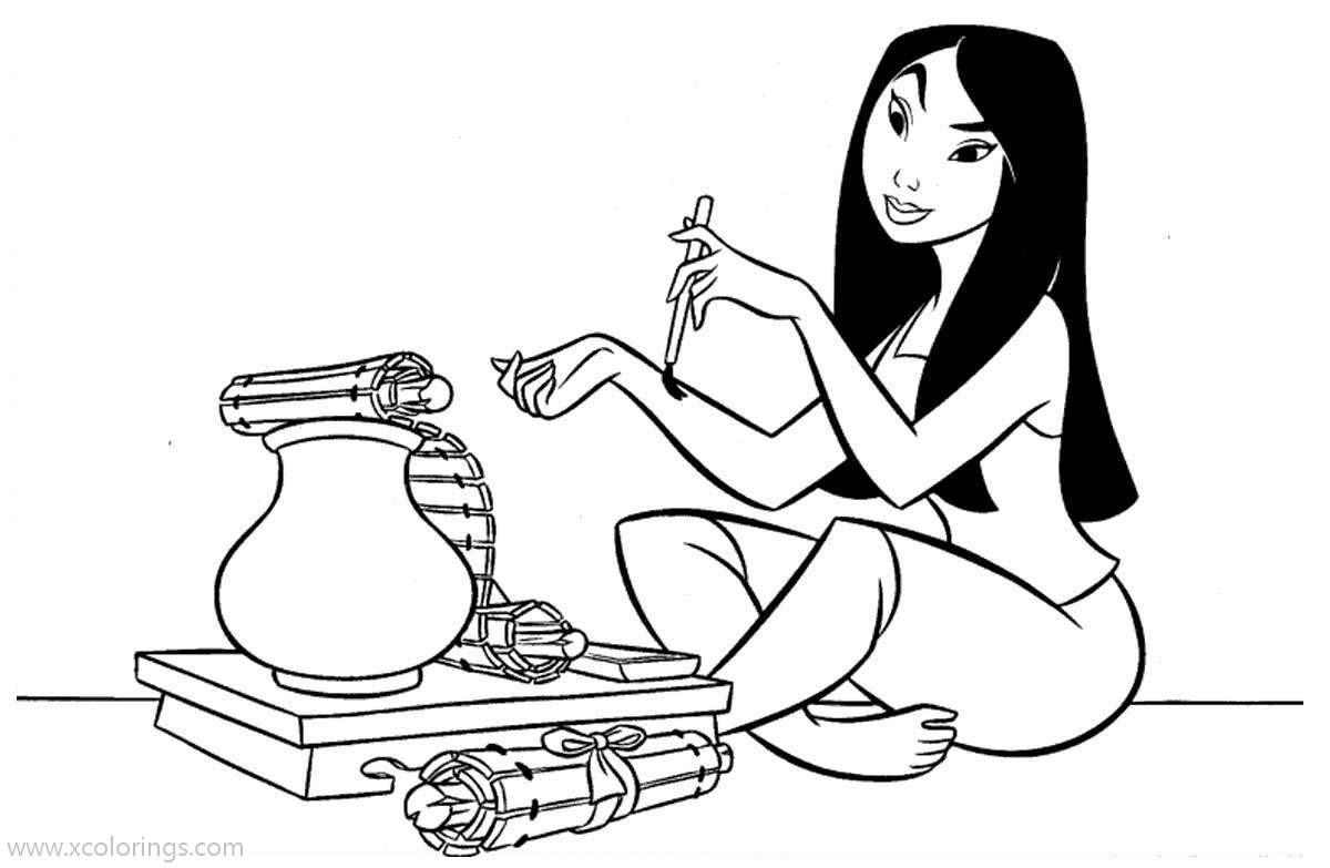 Free Mulan is Writing Coloring Pages printable