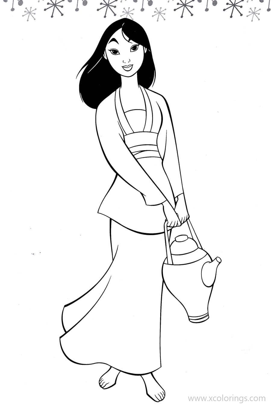 Free Mulan with A Pot Coloring Pages printable