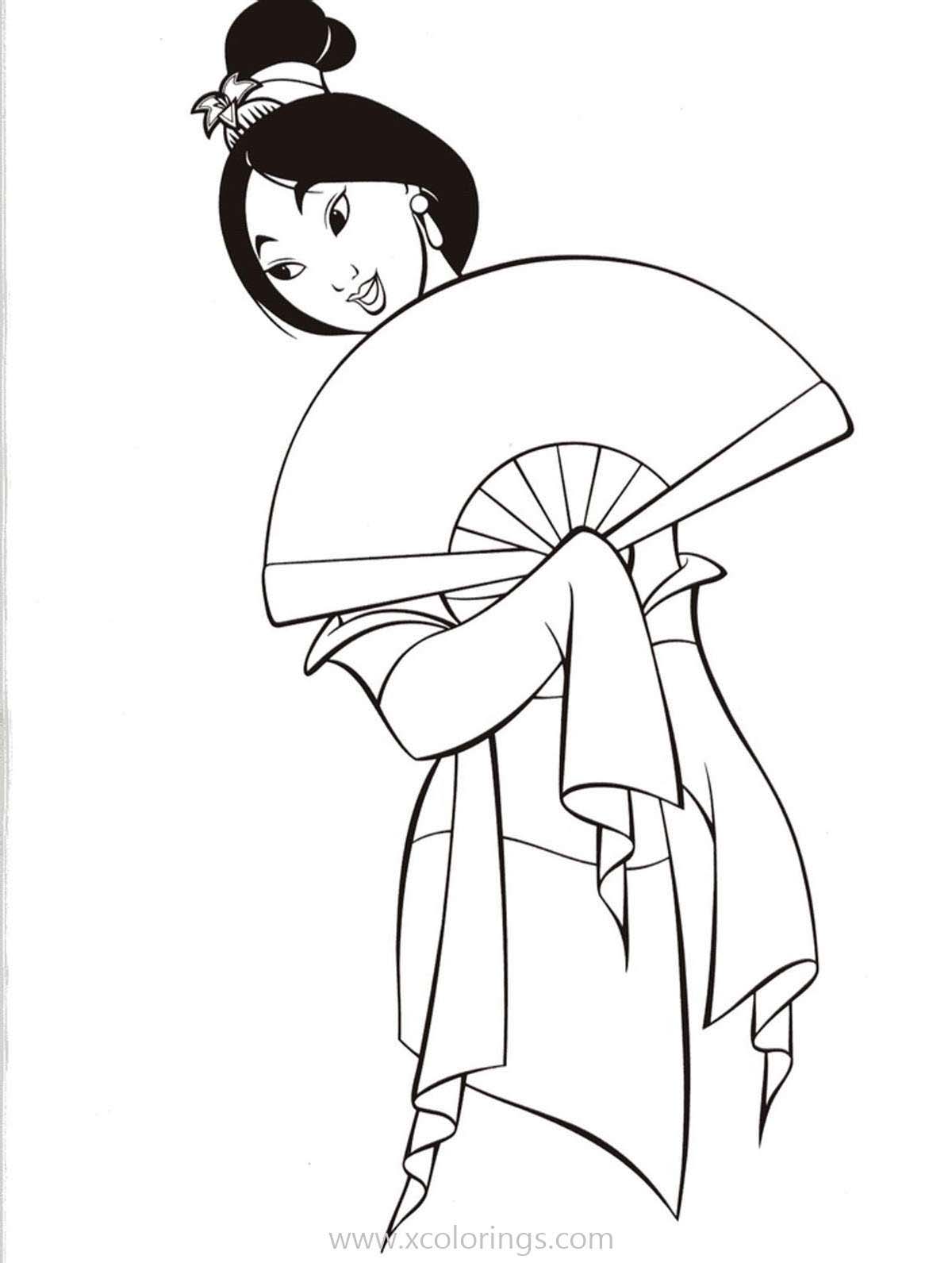 Free Mulan with Fan Coloring Pages printable