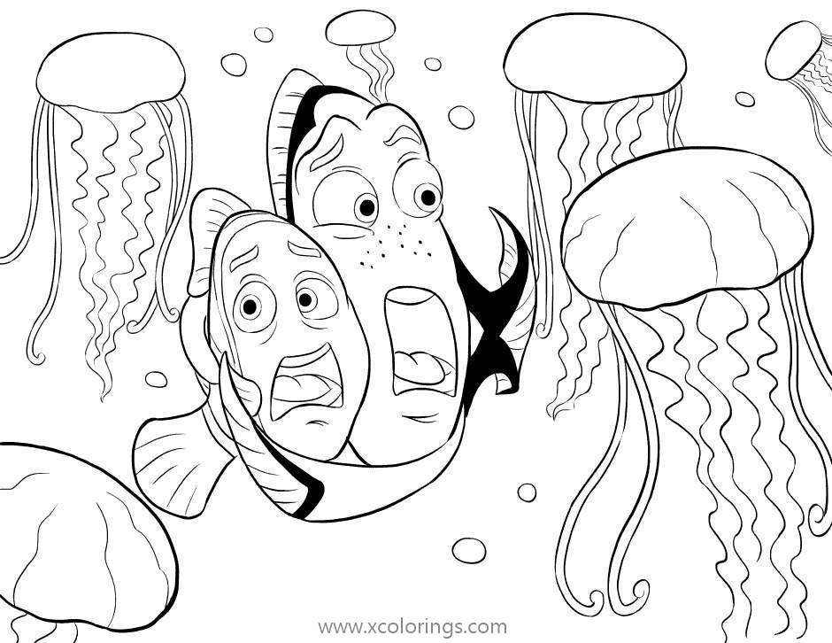 Free Nemo And Jellyfish Coloring Page printable