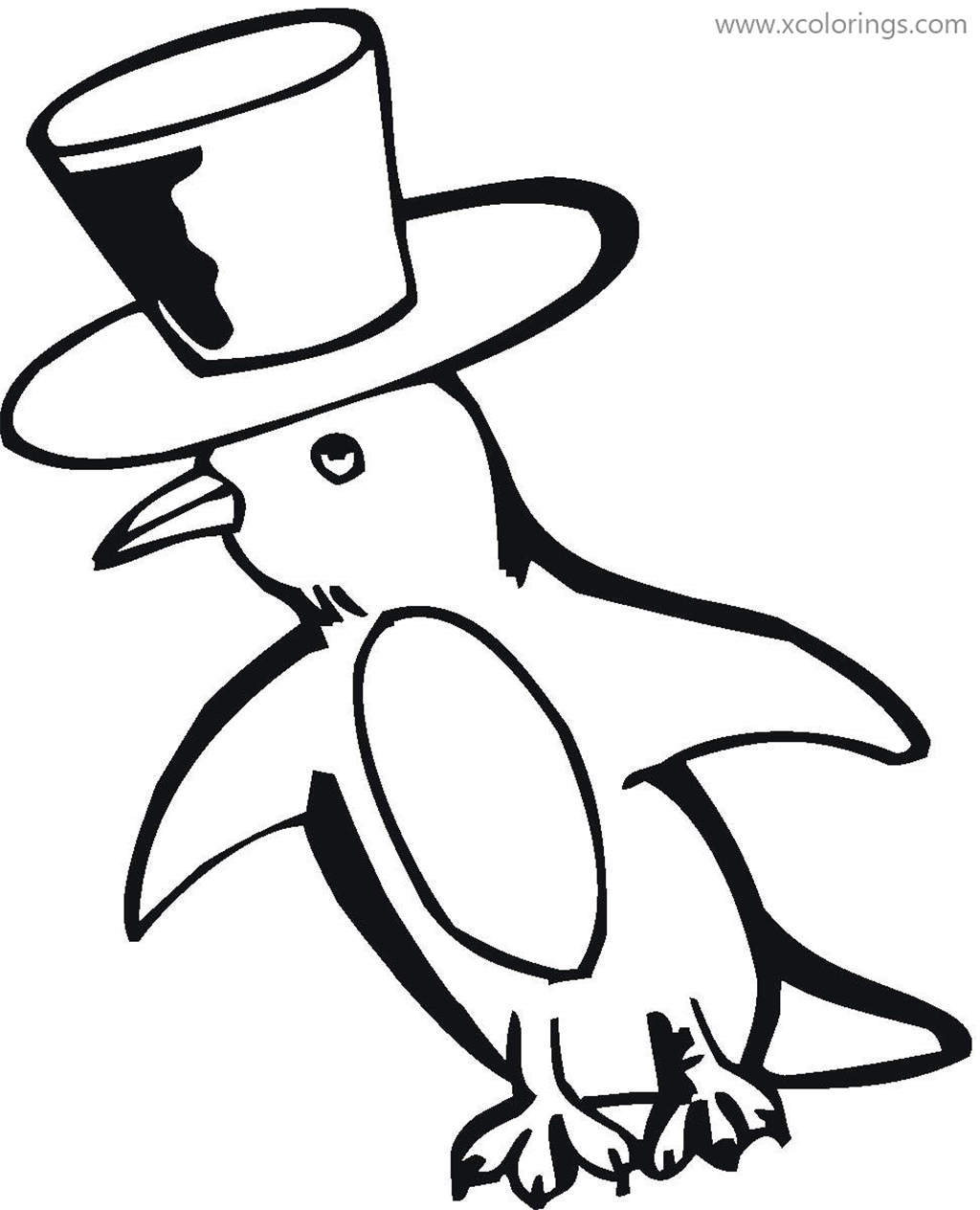 Free Penguin Coloring Pages with Hat printable