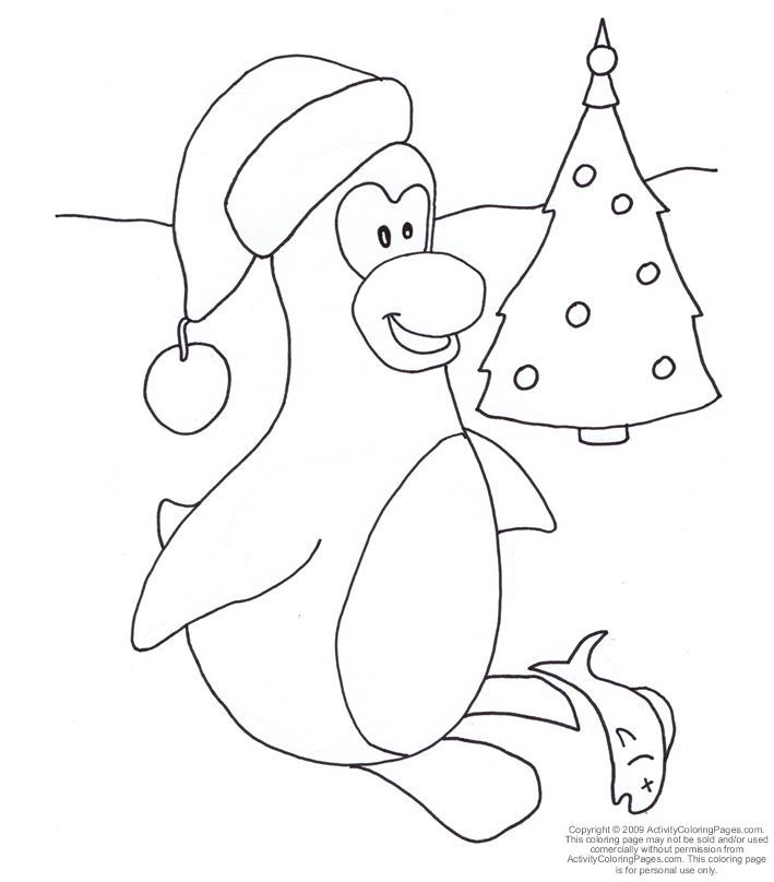 Free Penguin and Christmas Tree Coloring Page printable