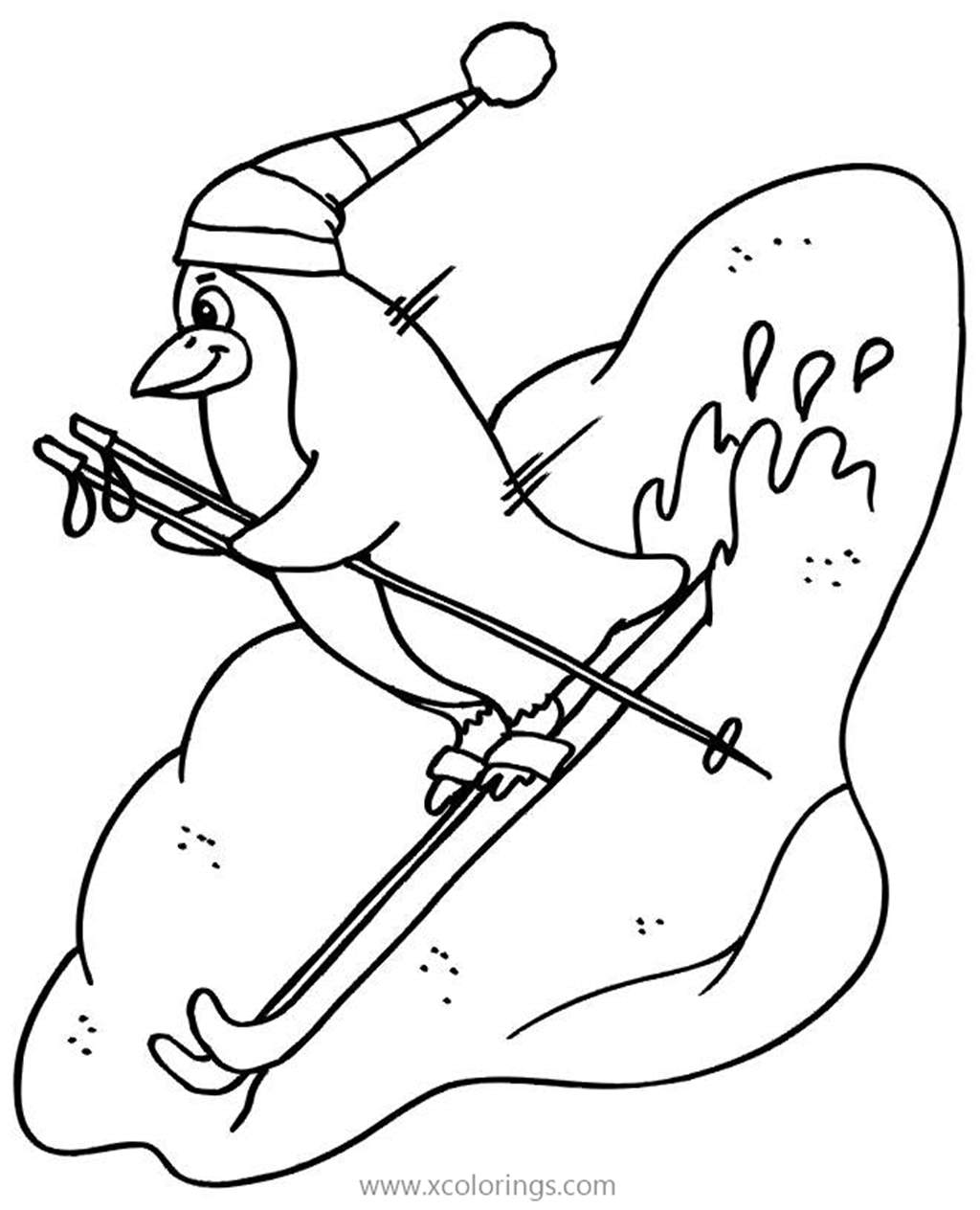 Free Penguin is Skiing Coloring Pages printable