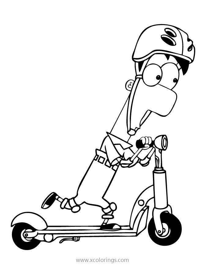 Free Phineas and Ferb Coloring Pages Ferb Driving a Scooter printable