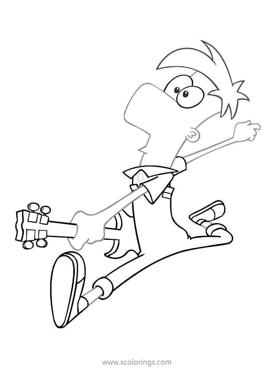 Phineas and Ferb Coloring Pages Ferb with A Guitar - XColorings.com