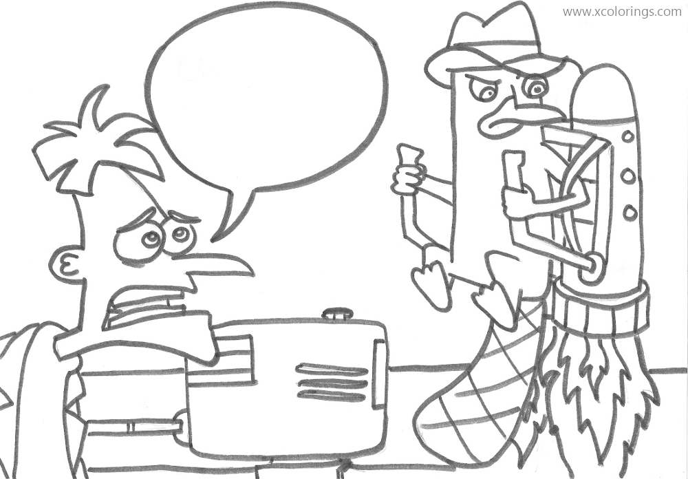 Free Phineas and Ferb Coloring Pages Ferry with Rocket printable