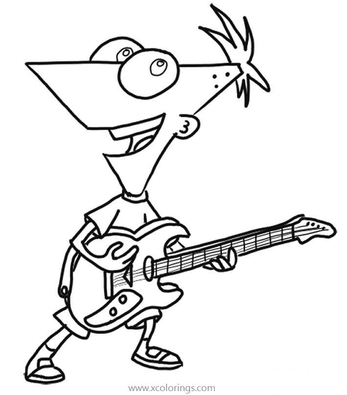 Free Phineas and Ferb Coloring Pages Phineas with A Guitar printable