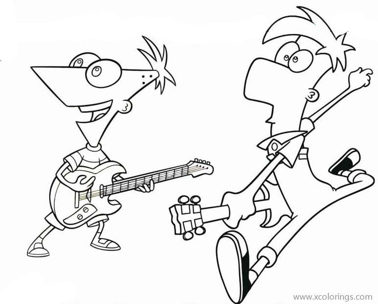 Free Phineas and Ferb Coloring Pages Playing Music printable