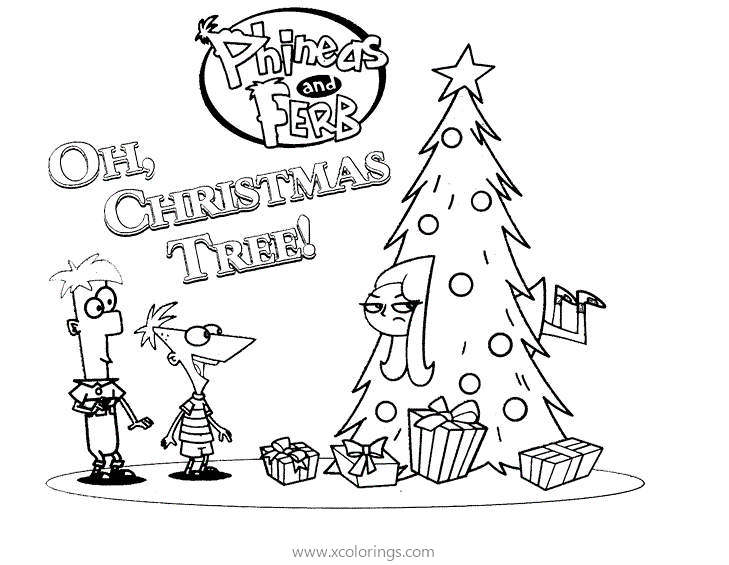 Free Phineas and Ferb Happy Christmas Coloring Pages printable