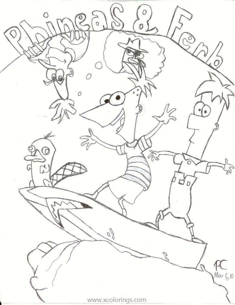 Free Phineas and Ferb Play with Perry Coloring Pages printable