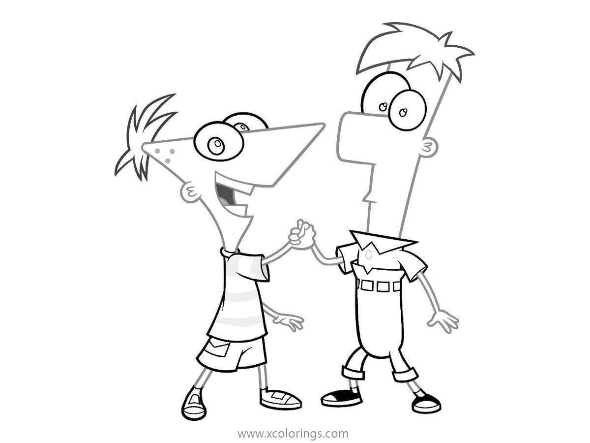 Free Phineas and Ferb Shake Hands Coloring Pages printable