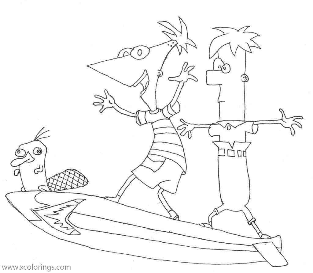 Free Phineas and Ferb Surfing Coloring Pages printable