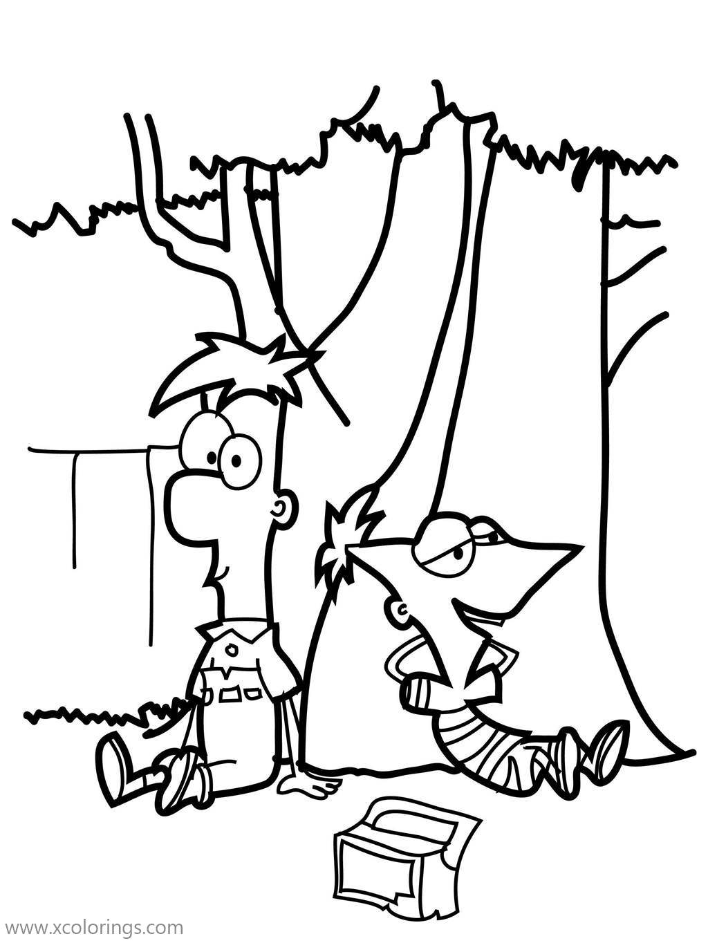 Free Phineas and Ferb Under the Tree Coloring Pages printable