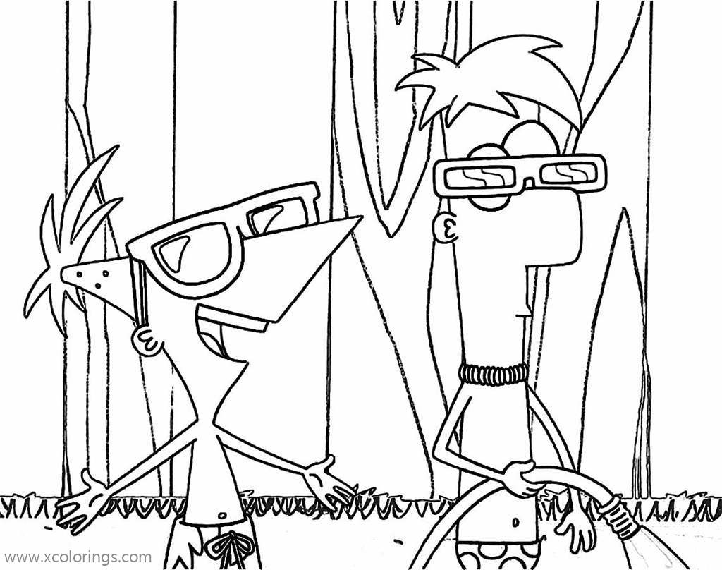 Free Phineas and With Sun Glasses Ferb Coloring Pages printable