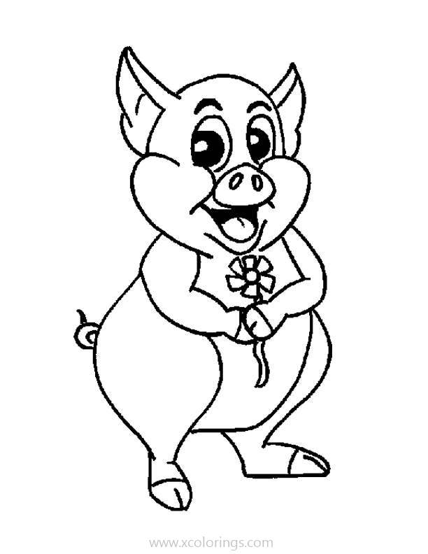 Free Pig Coloring Pages with Flower printable