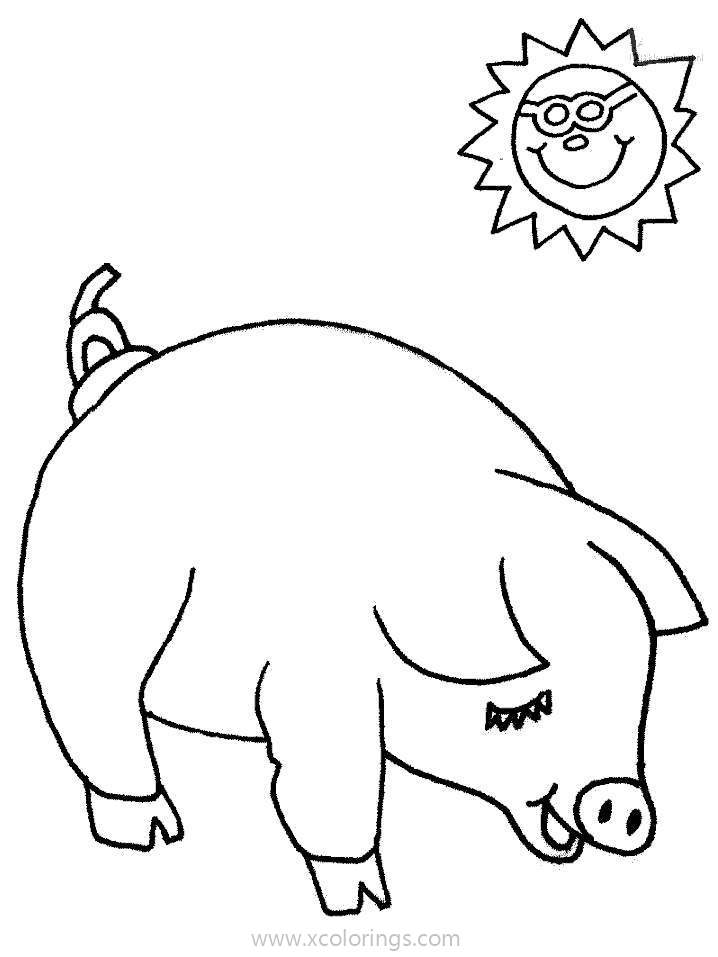 Free Pig and Sun Coloring Pages printable