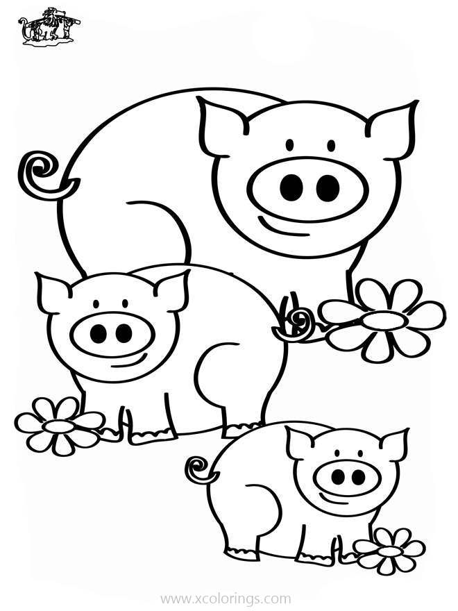 Free Pigs with Flowers Coloring Pages printable