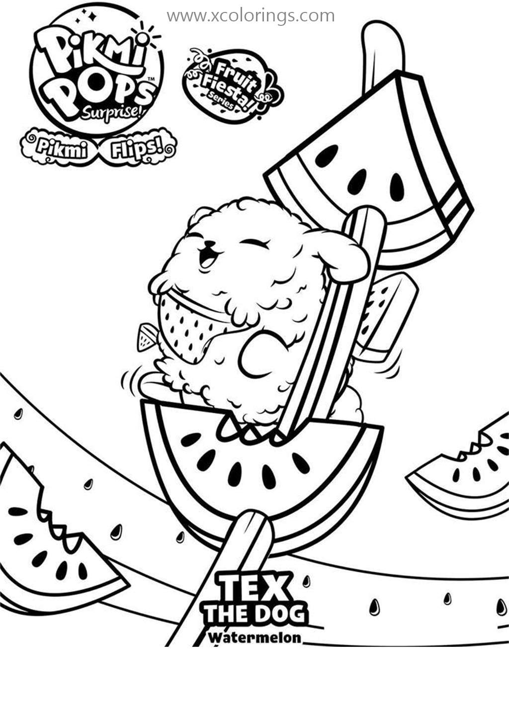 Free Pikmi Pops Coloring Pages Tex The Dog and Watermelon printable