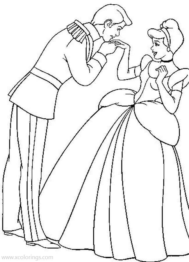 Free Prince Kissing Cinderella's Hand Coloring Pages printable