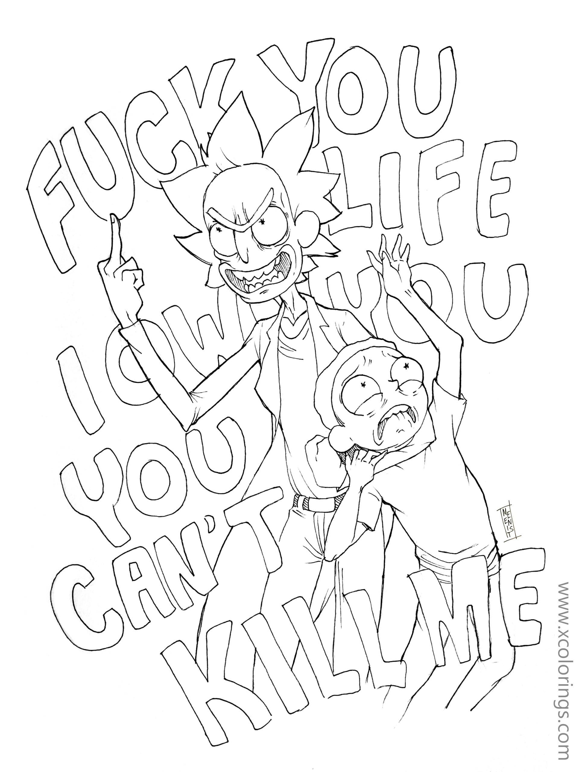Free Rick and Morty Coloring Pages Fuck You Life printable