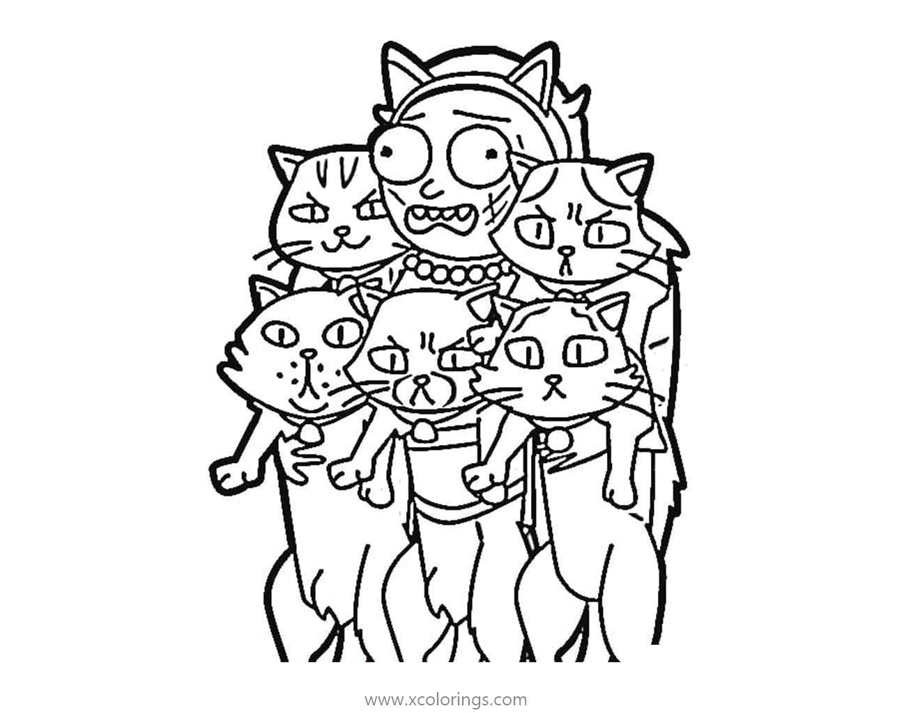 Free Rick and Morty Coloring Pages Morty and Cats printable