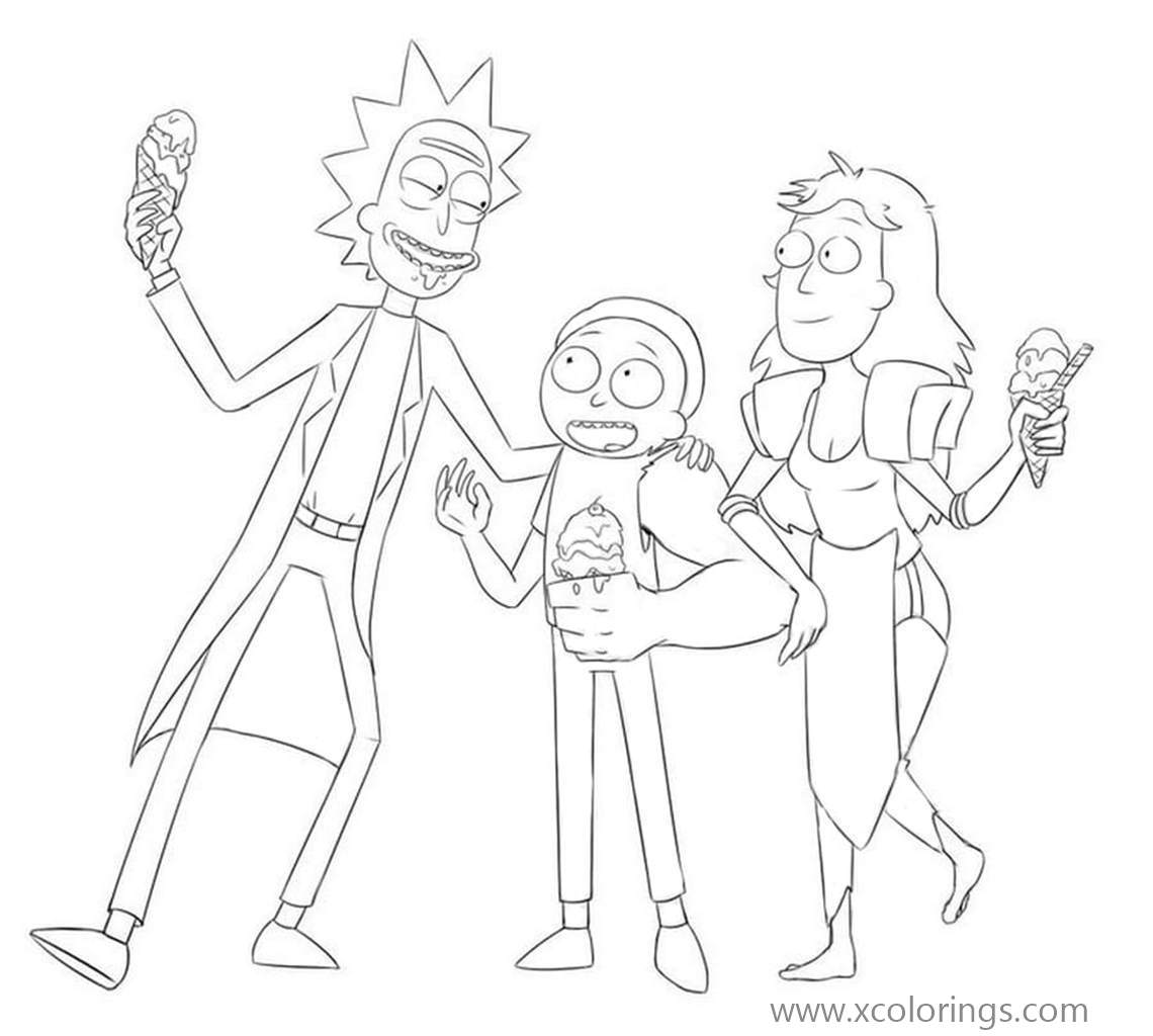 Free Rick and Morty Eating Ice Cream Coloring Pages printable