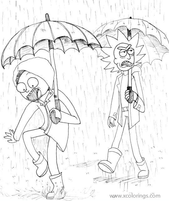 Free Rick and Morty in the Rain Coloring Pages printable