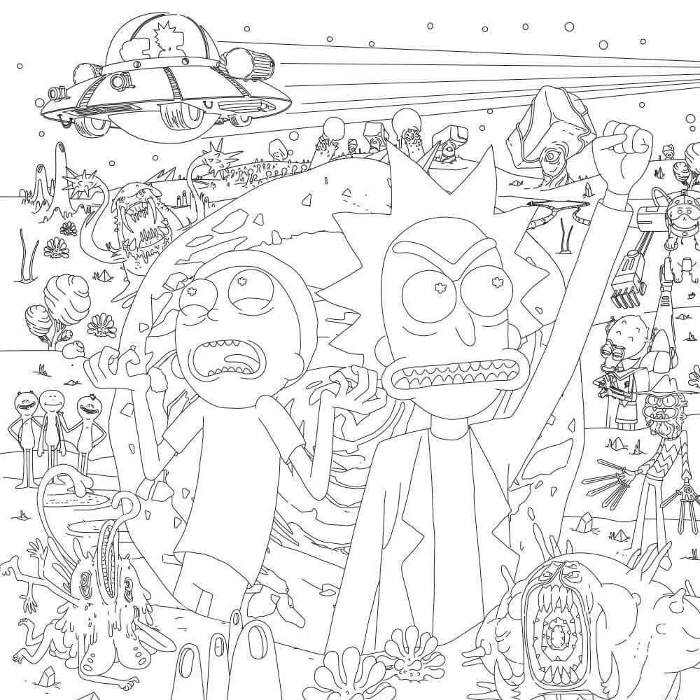Free Rick and Morty with Aliens Coloring Pages printable