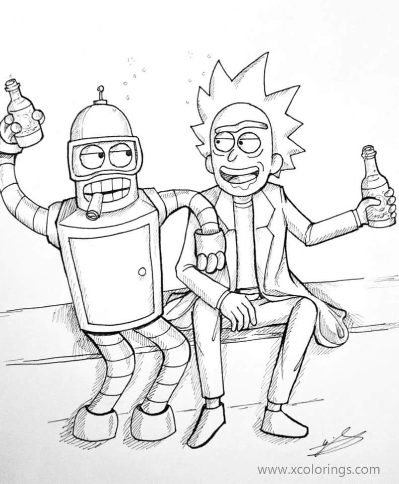 Free Robot with Rick and Morty Coloring Pages printable