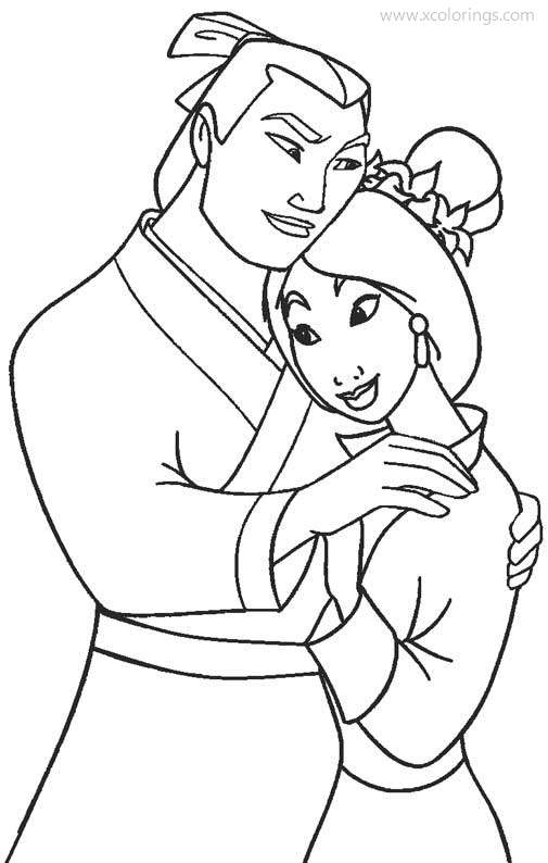 Free Shang Hugging Mulan Coloring Pages printable