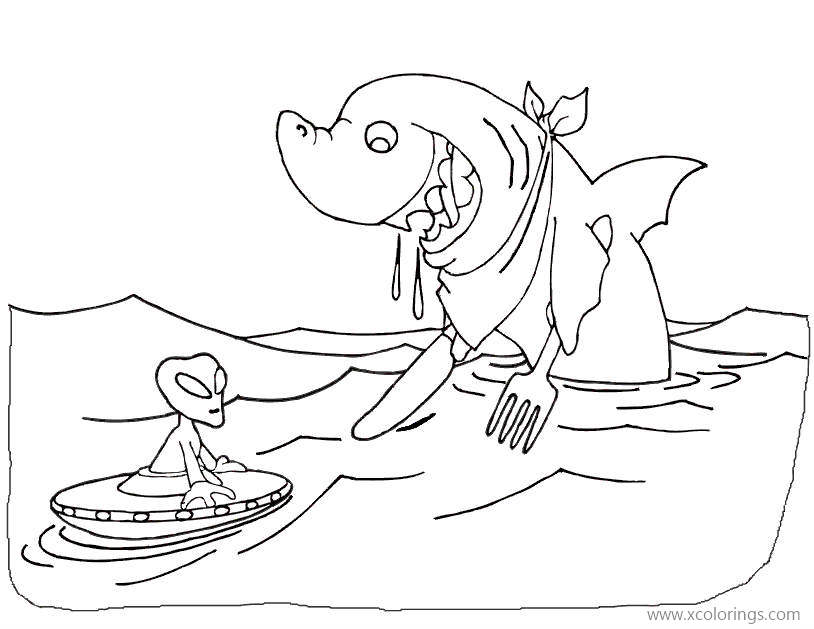 Shark and Alien Coloring Pages - XColorings.com