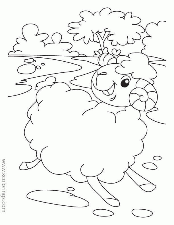 Free Sheep by River Coloring Pages printable