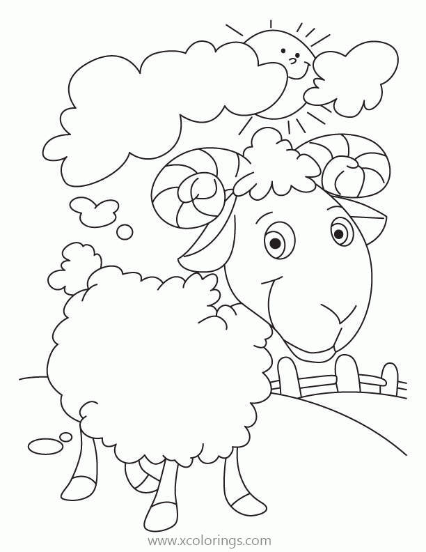 Free Sheep with Cloud and Sun Coloring Pages printable