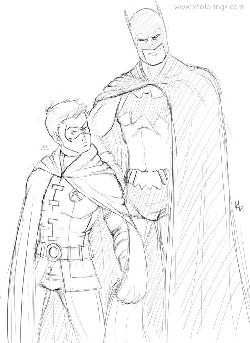 Free Sketch of Batman and Robin Coloring Page printable