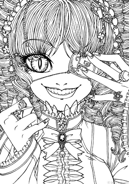 Free Smiling Gothic Girl Coloring Pages printable