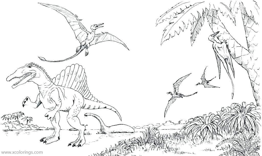 Free Spinosaurus and Pterosaurs Coloring Pages printable