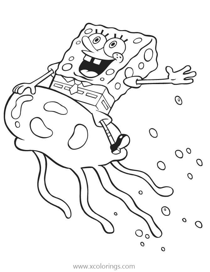 Free Spongebob Squarepants Riding On Jellyfish Coloring Pages printable