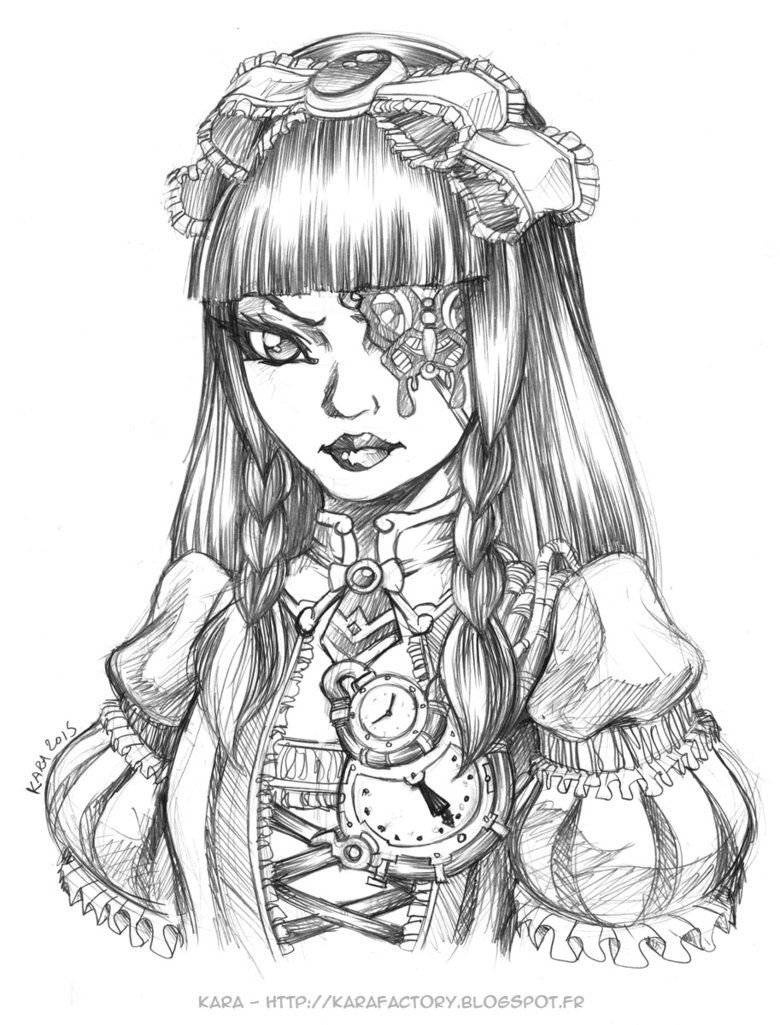 Free Steampunk Gothic Girl Coloring Pages printable