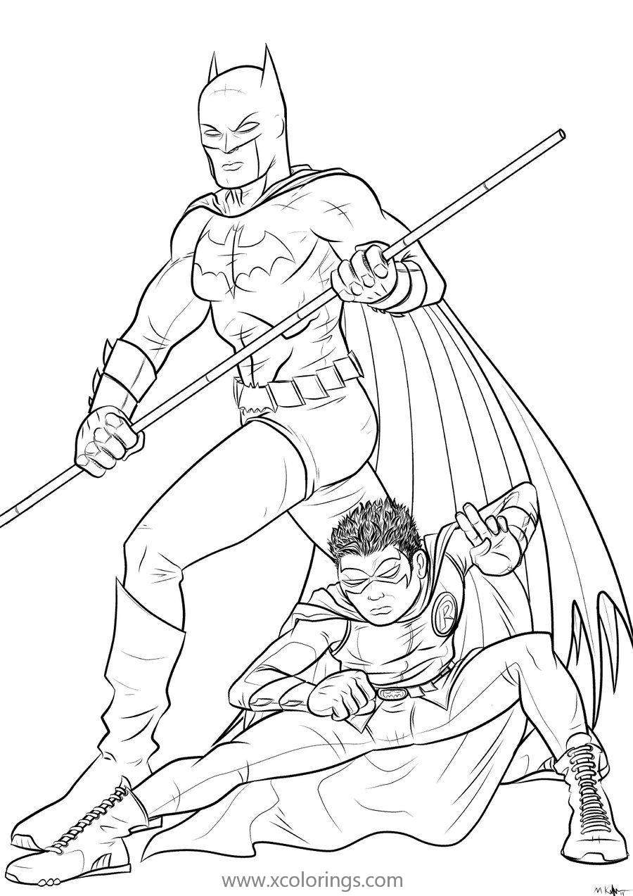 Free Superhero Batman and Robin Coloring Page printable