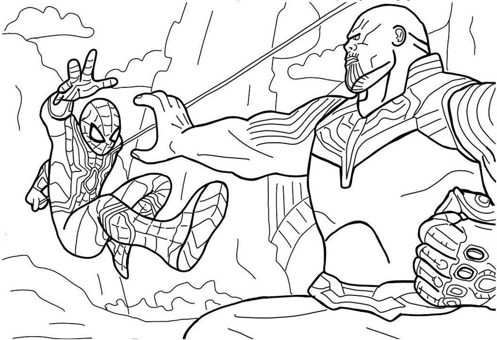 Free Thanos Attacked Spider Man Coloring Pages printable