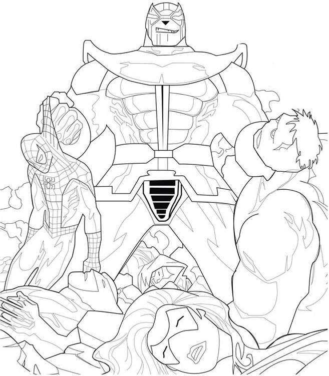 Free Thanos Defeated The Avengers Coloring Page printable